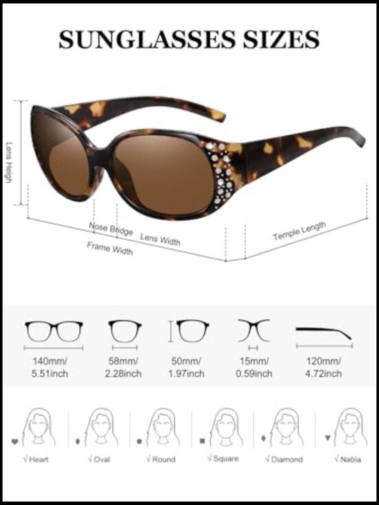 Polarized Wrap Around Sunglasses with Rhinestone Frame, UV400 Protection for main image 4